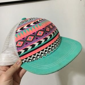 White and tribal print net snapback